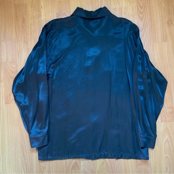 Vintage Y.M.L.A Men’s Baggy Satin Black Button Up Size Small - Picture 3 of 8